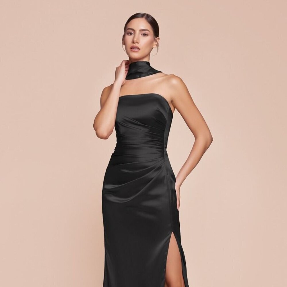 NEW FORMAL STRAPLESS SHEATH SATIN DRESS W/ STRAIGHT ACROSS NECK & SASH CD 7451